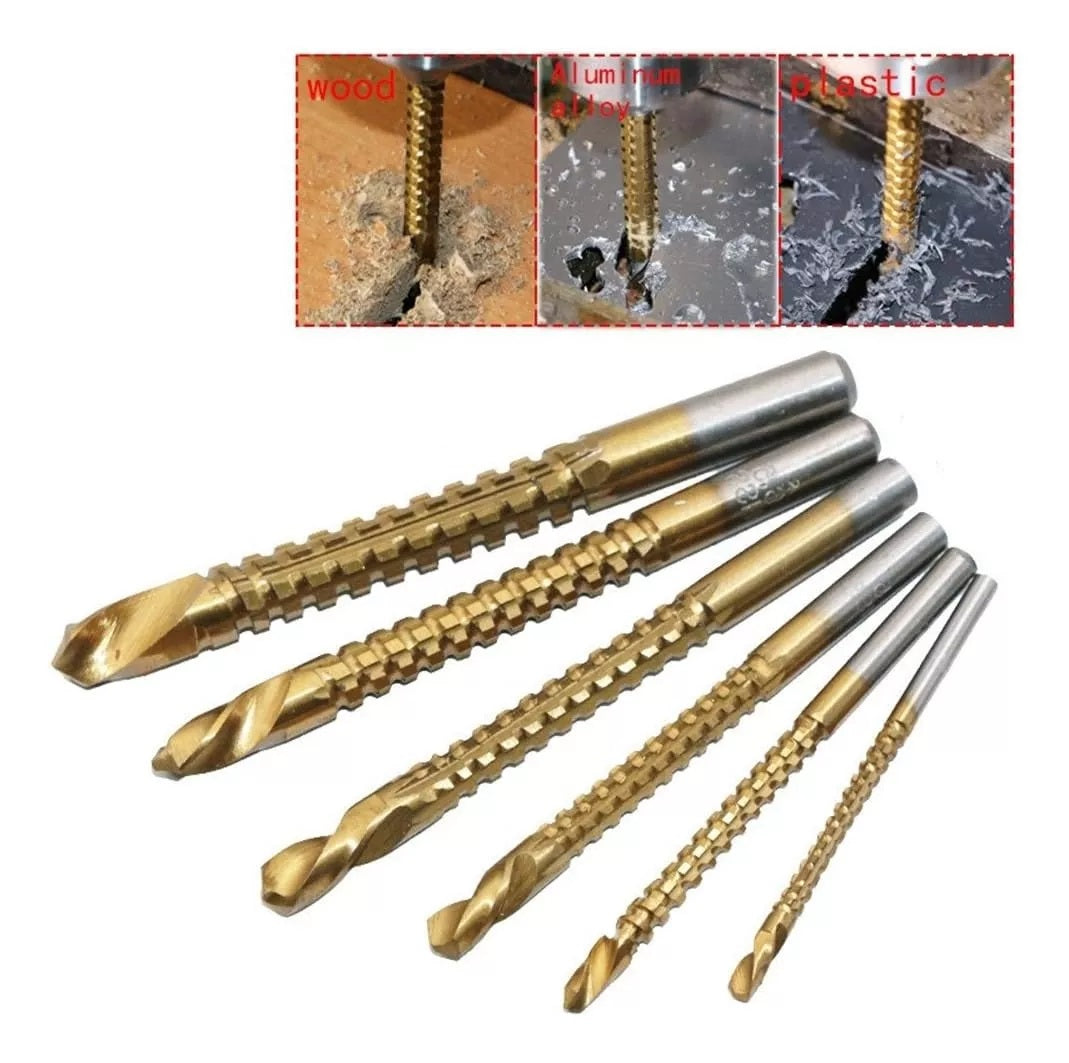 Kit de 6 Brocas Giratorias HSS Recubiertas de Titanio